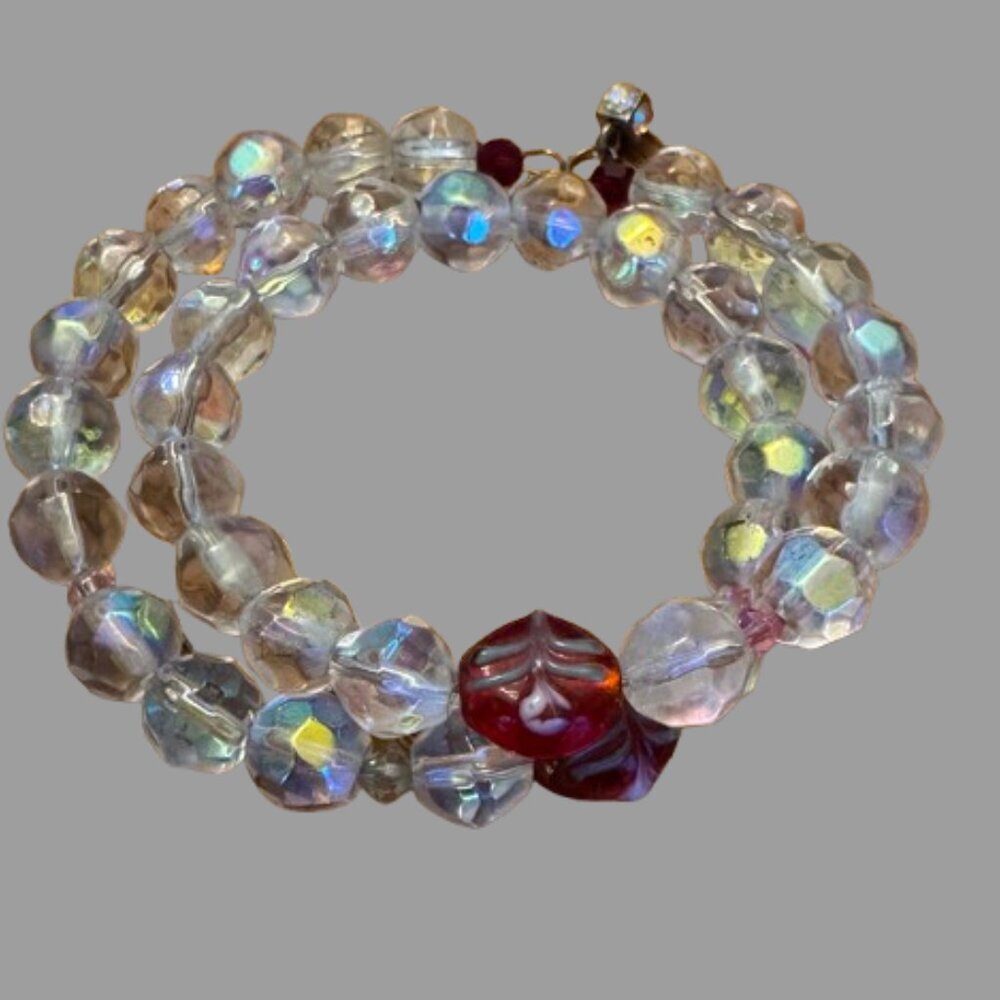 Wire wrap bracelet with antique crystal and glass beads